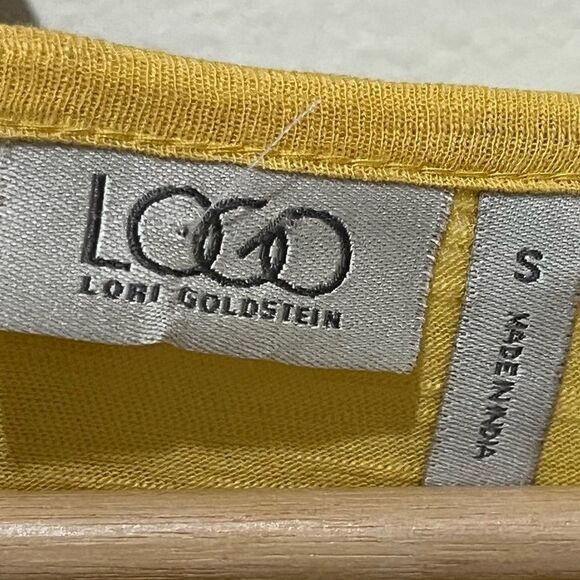 LOGO Lori Goldstein Lace Tunic Top Womens Size S 3/4 Sleeves Stretch Yellow - Picture 5 of 5